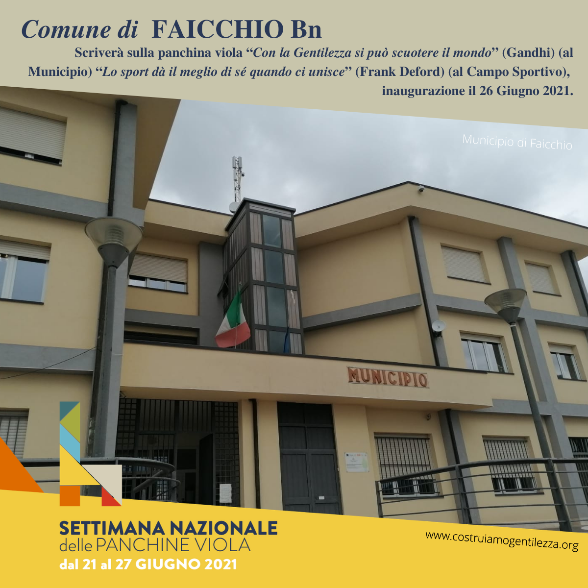 A Faicchio saranno inaugurate due panchine viola