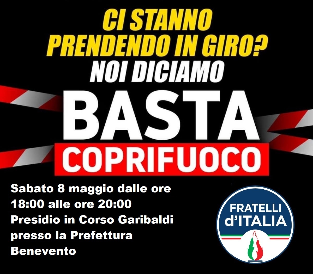 FdI Sannio, protesta contro il coprifuoco a Benevento sabato alle 18