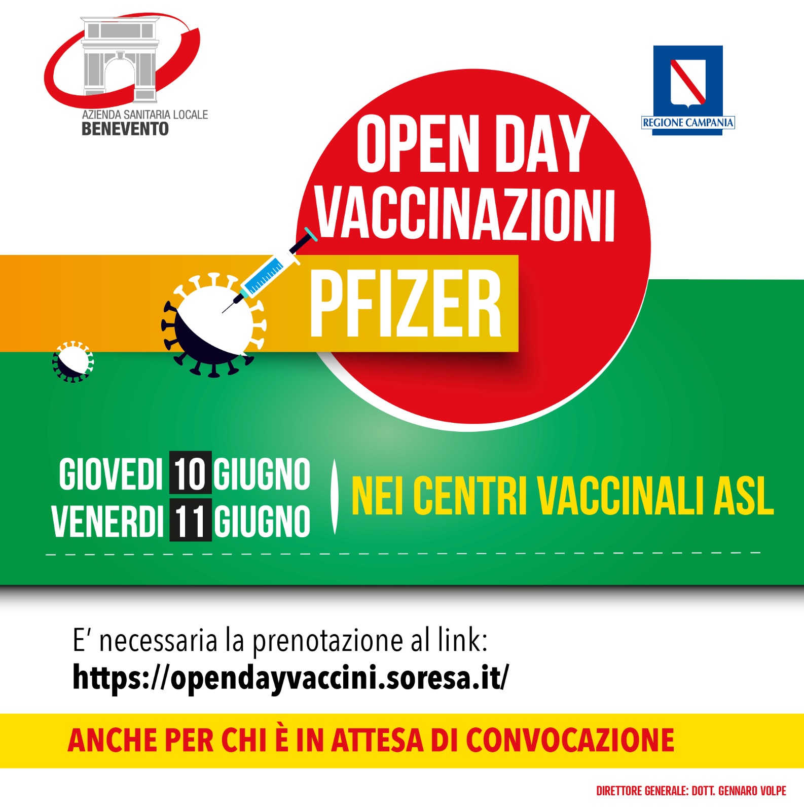 Vaccini, nel Sannio giovedi e venerdi Open Day Pfizer. Necessaria la prenotazione