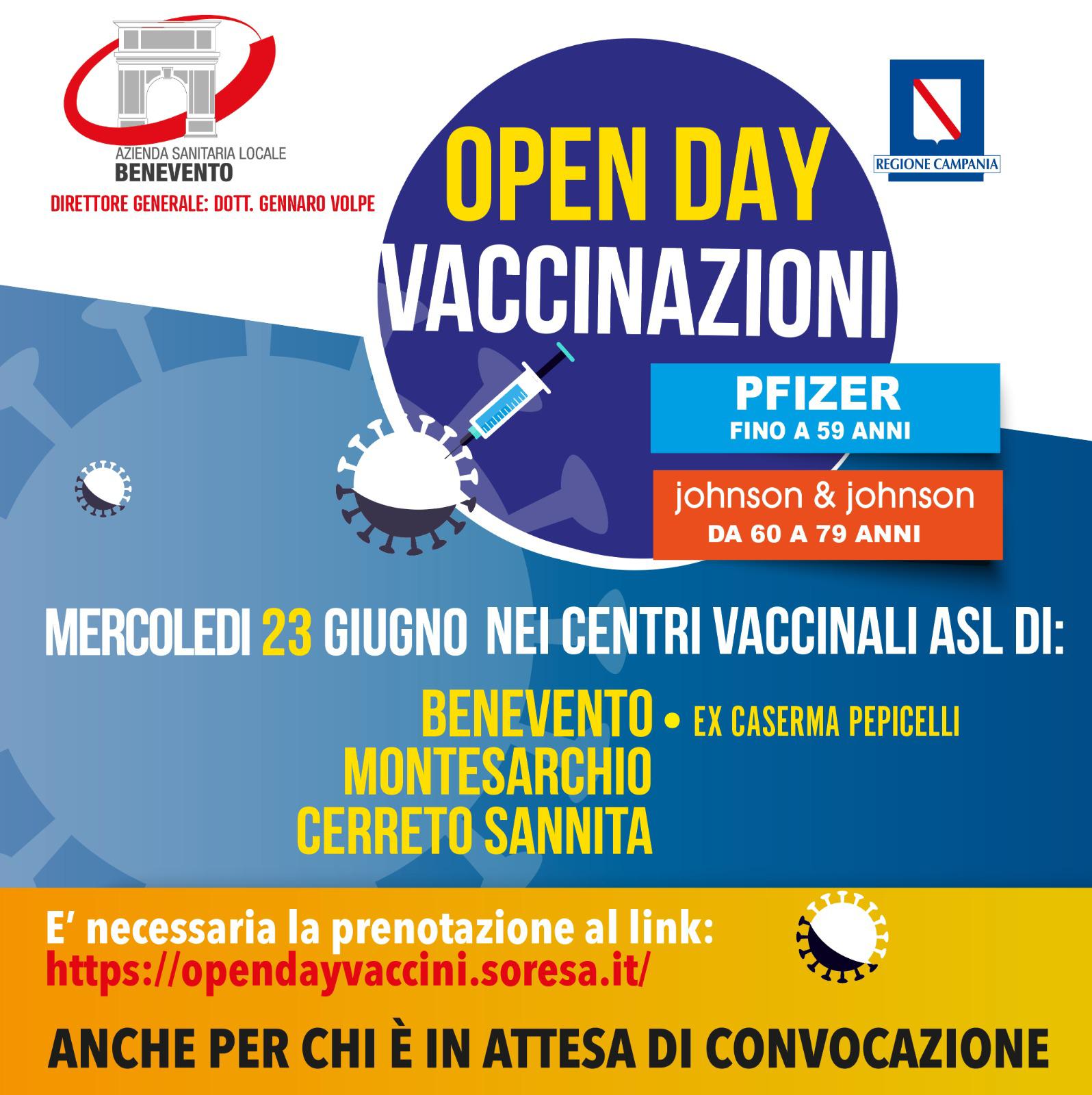 Mercoledi “open day” Pfizer e Johnson&Johnson in tre centri sanniti. Necessaria la prenotazione
