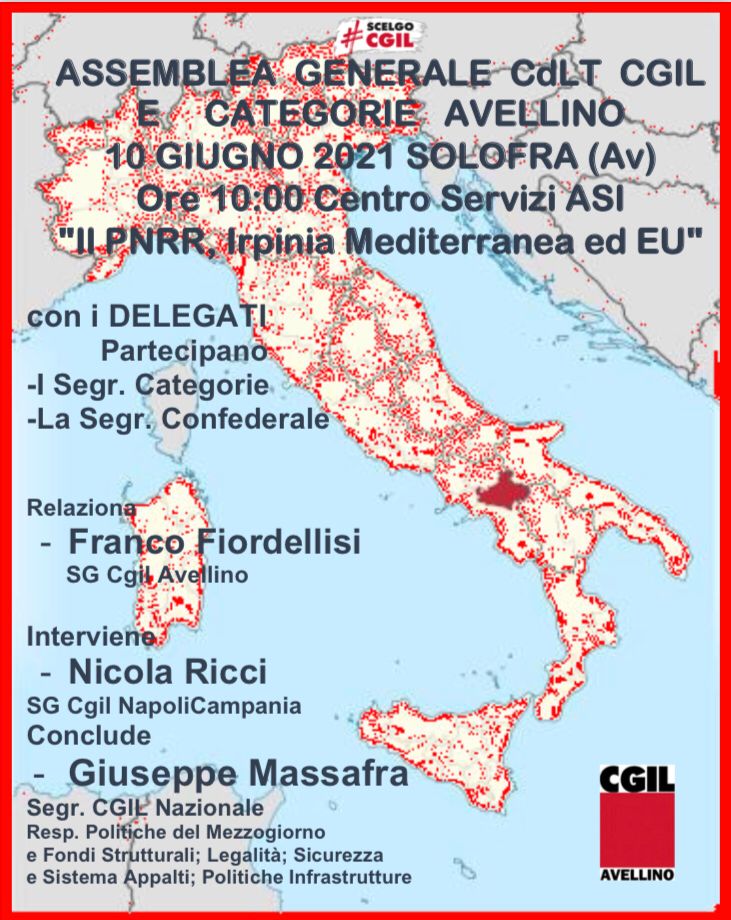 Solofra| Pnrr, la Cgil si confronta sul futuro dell’Irpinia tra Mediterraneo ed Europa