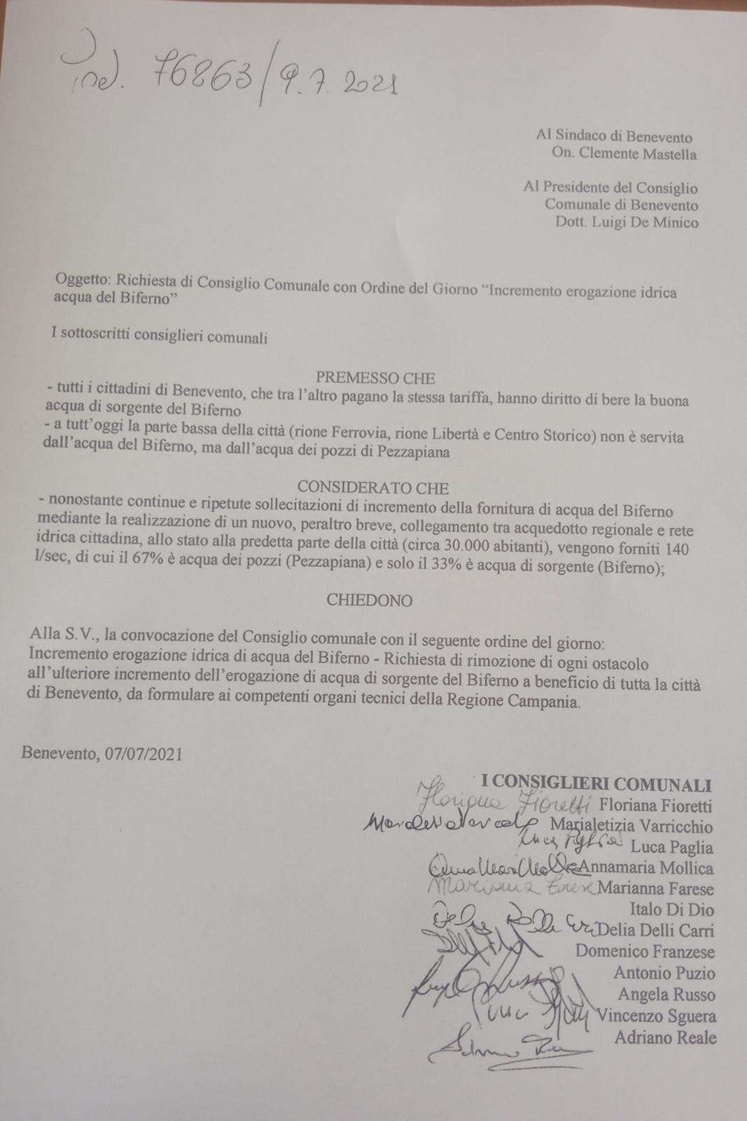 Accolto invito di Perifano, c’è la richiesta di Consiglio: “Acqua buona diritto di tutti”. I consiglieri di Alternativa per Benevento hanno chiesto la convocazione urgente del Consiglio