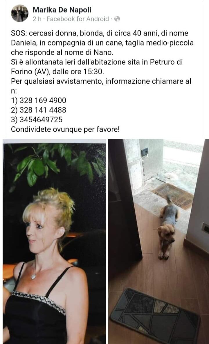 Forino| Donna di 40 anni scomparsa da ieri con il suo cane, ricerche attivate