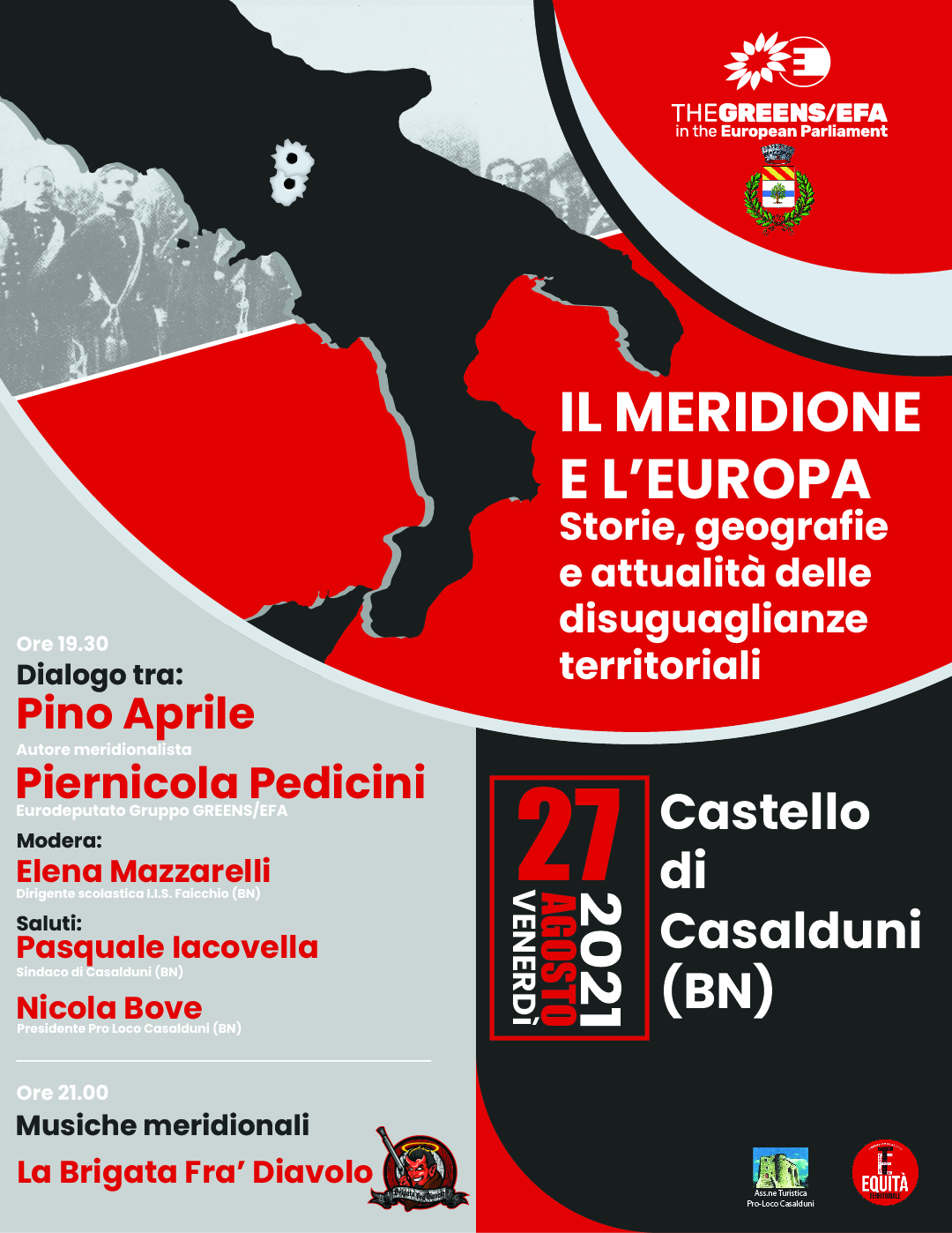 L’eurodeputato Piernicola Pedicini e lo scrittore  Pino Aprile in un incontro a Casalduni per parlare di Sud in Europa