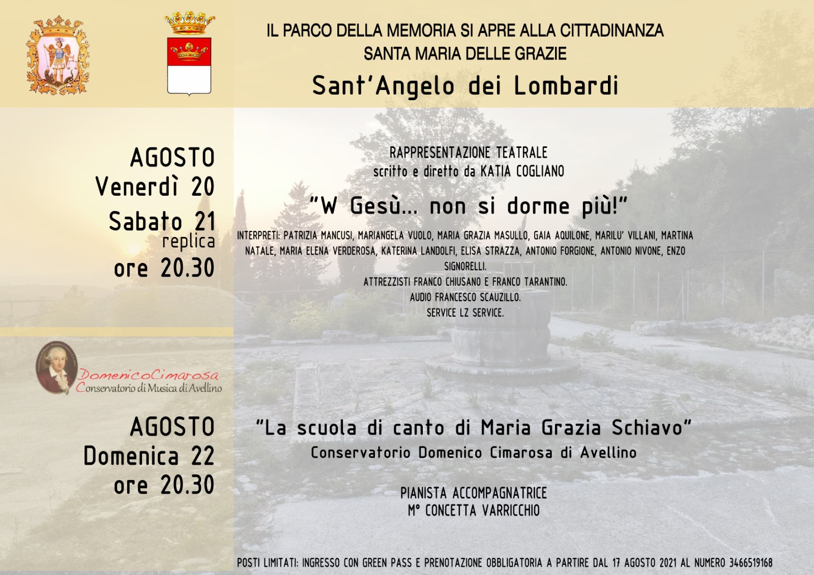 S.Angelo dei Lombardi| Teatro e musica al Parco della Memoria, 3 appuntamenti nel weekend