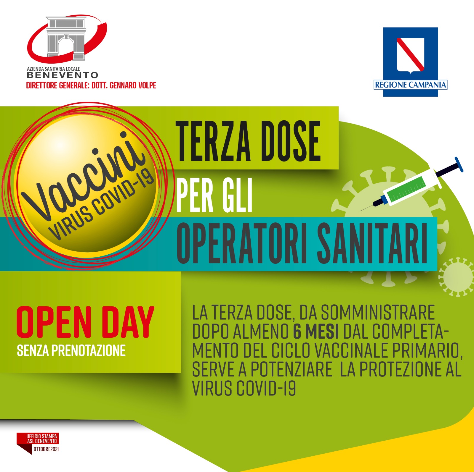 Asl Benevento, open day terza dose per gli operatori sanitari