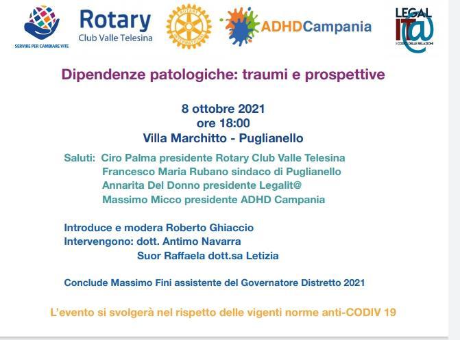 Puglianello|Il Rotary Club Valle Telesina organizza un convegno su “Dipendenze patologiche: traumi e prospettive”