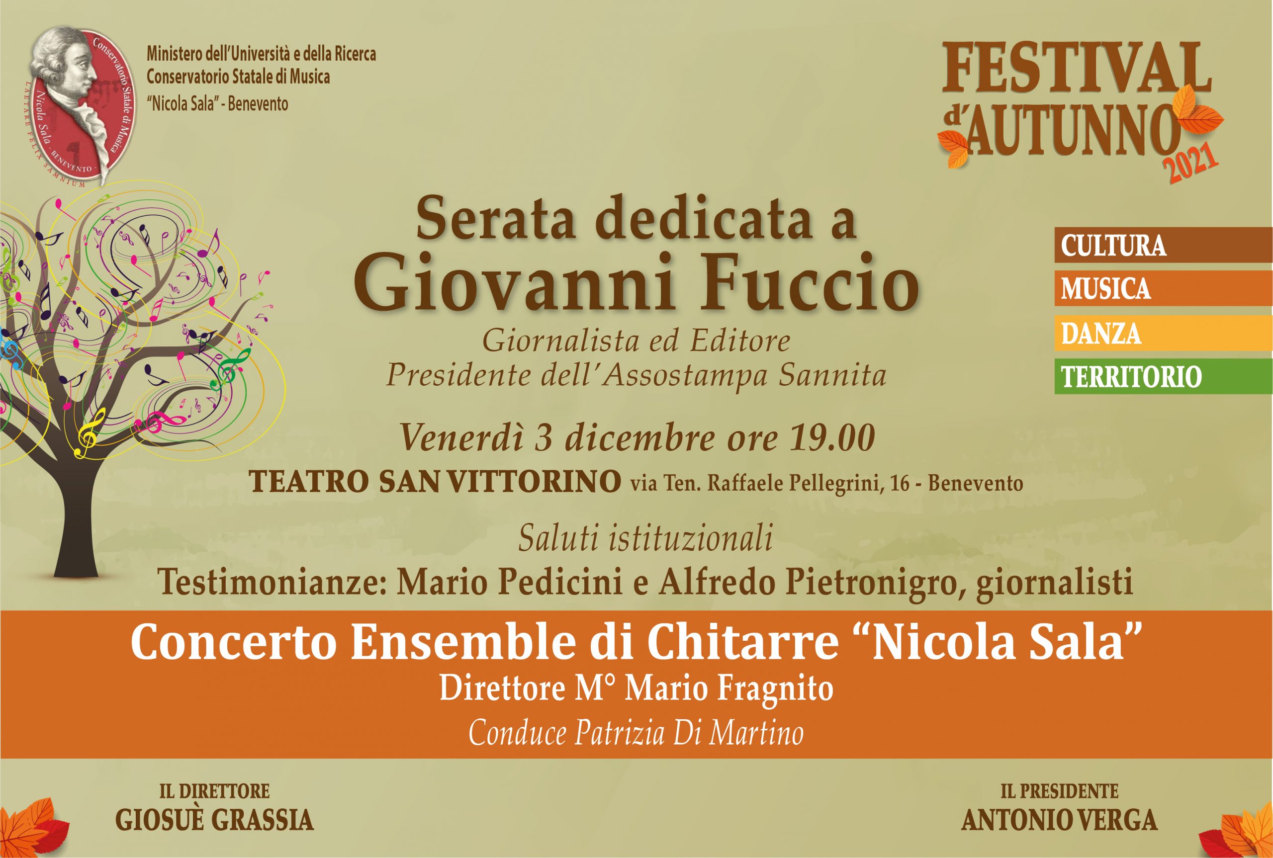 Benevento|Il Conservatorio Nicola Sala ricorda la figura del Presidente di Assostampa Giovanni Fucci