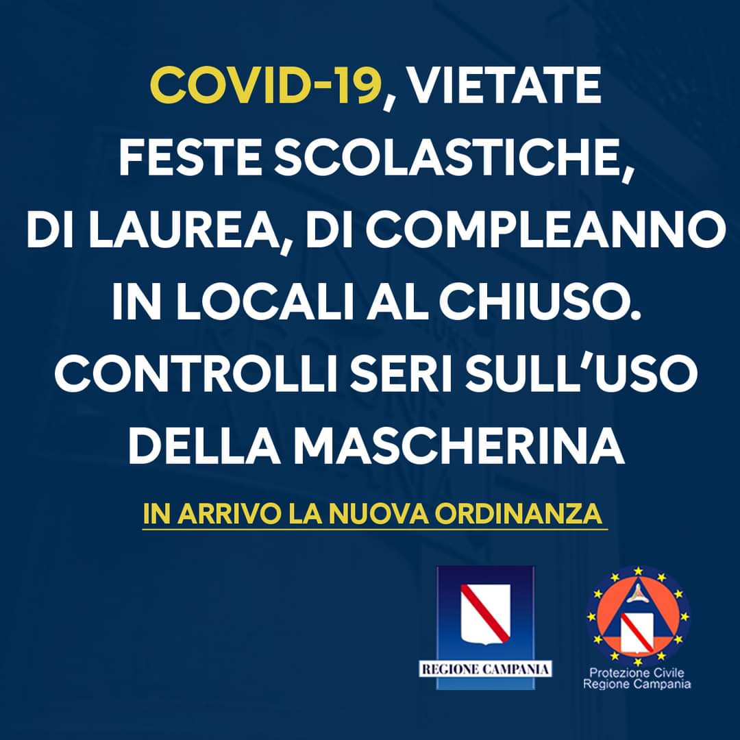 Covid: in Campania vietate le feste in locali al chiuso