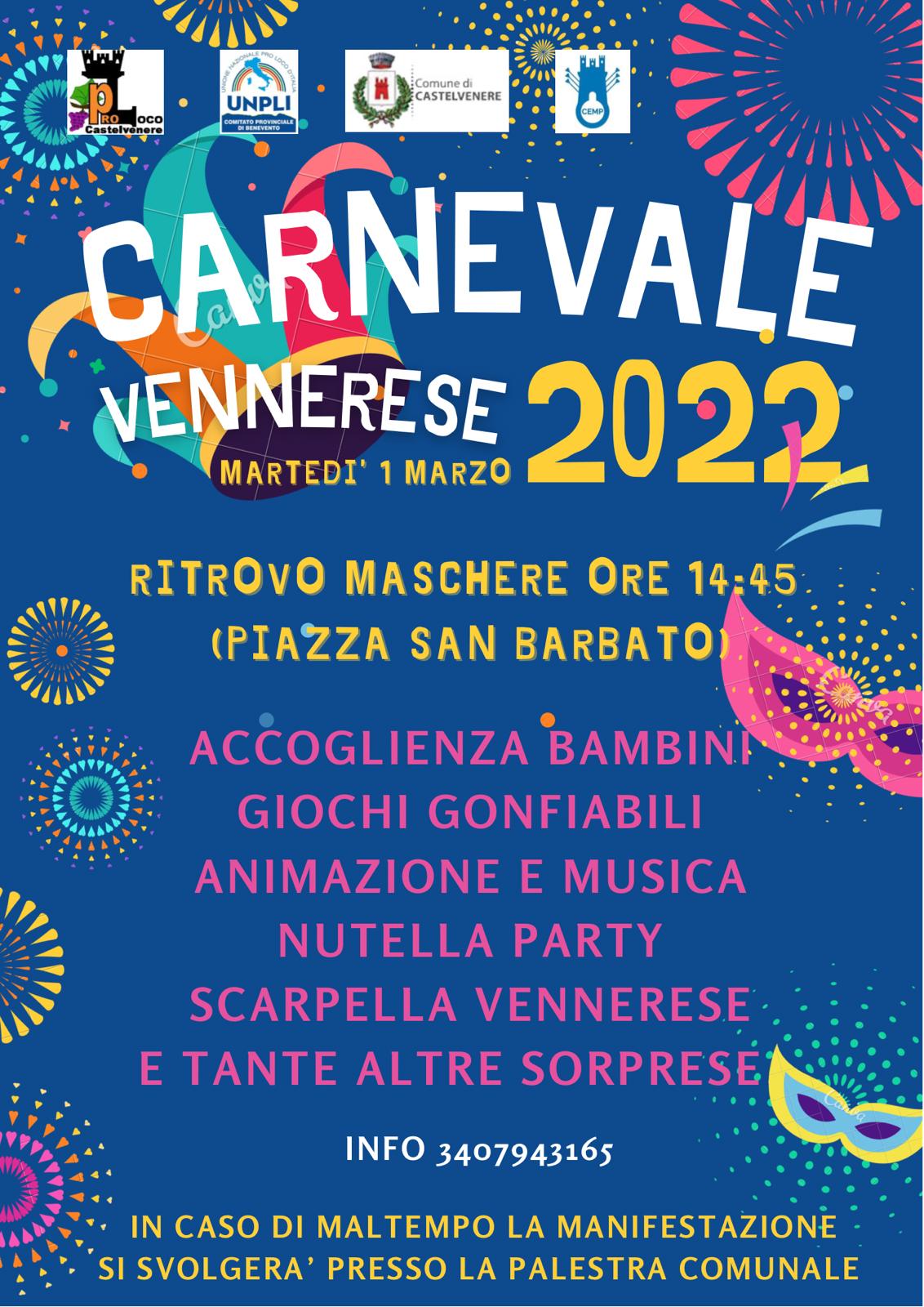Il “Carnevale Vennerese” si festeggia in piazza con tante sorprese