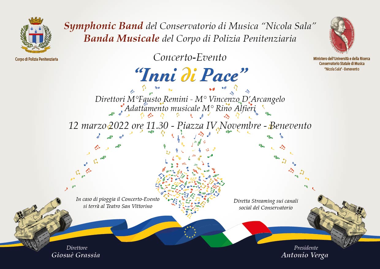 “Inni di Pace”, sabato concerto-evento del Conservatorio “Nicola Sala” di Benevento