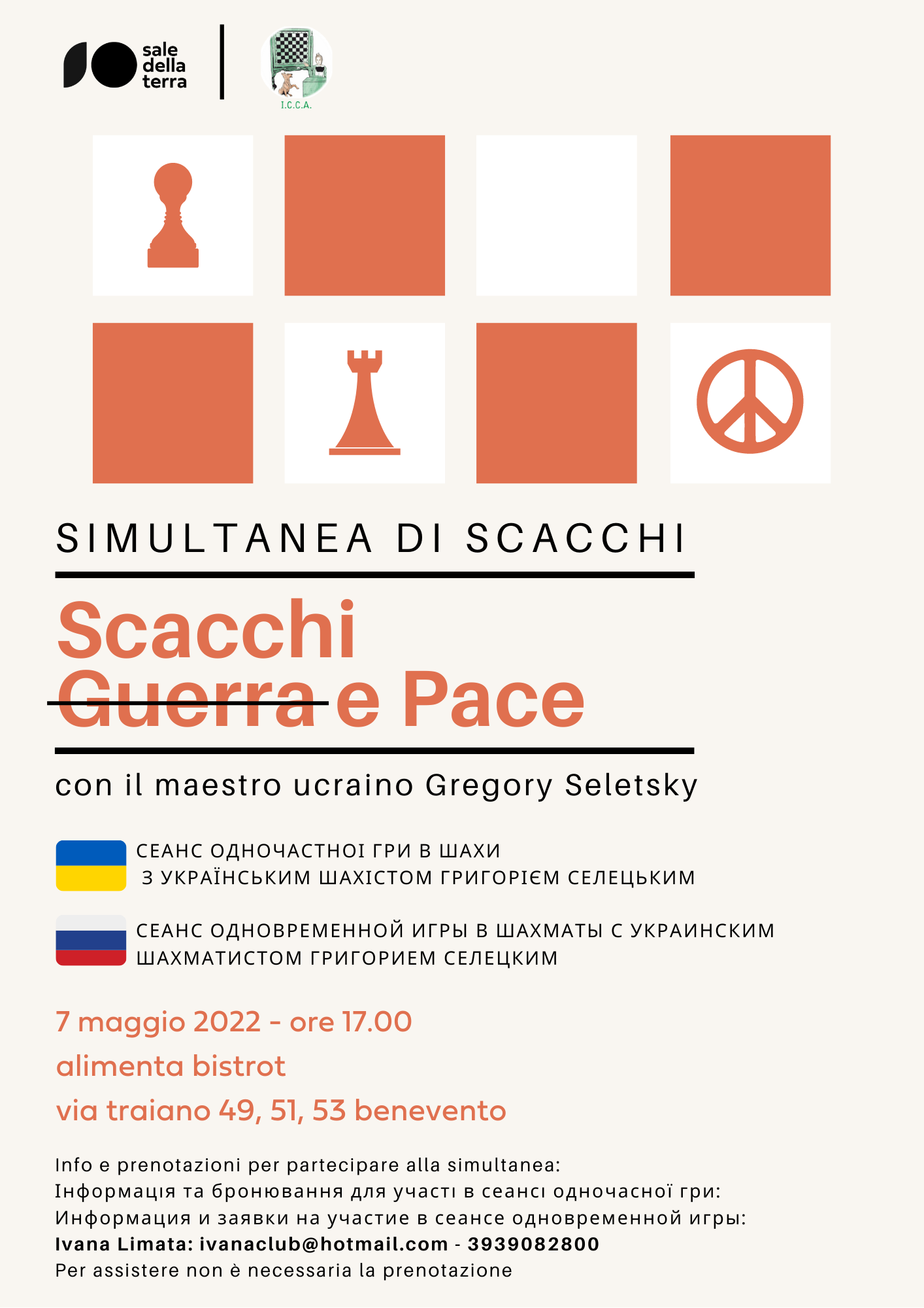 “Scacchi guerra e pace” appuntamento il 7 maggio a Benevento