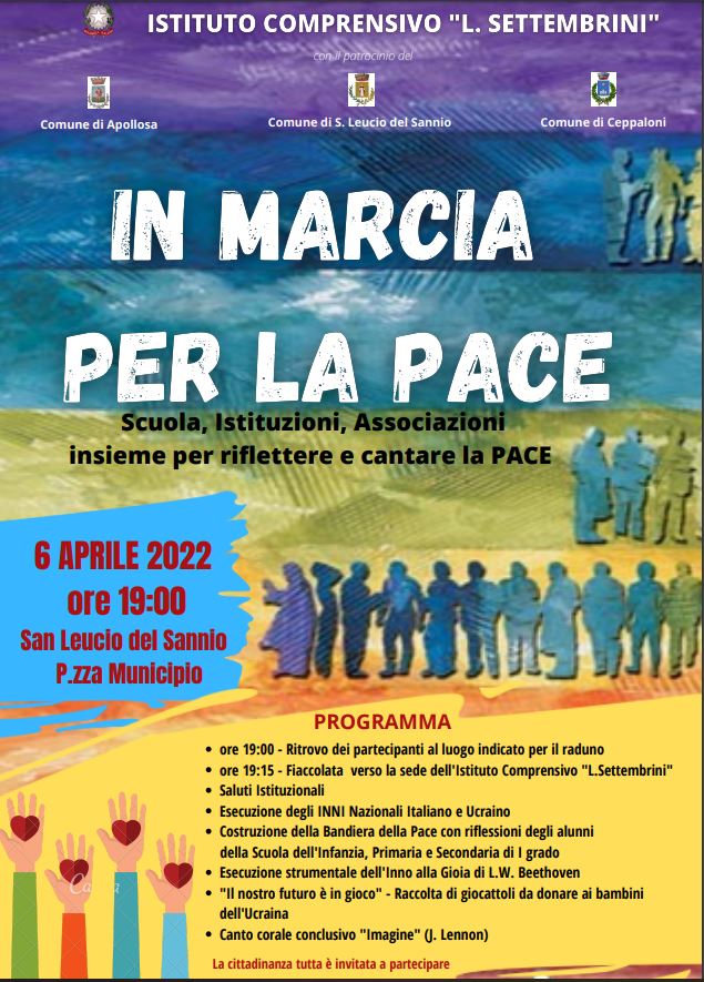 “In Marcia per la Pace”, mercoledi a San Leucio del Sannio un corteo con istituzioni, scuole e associazioni