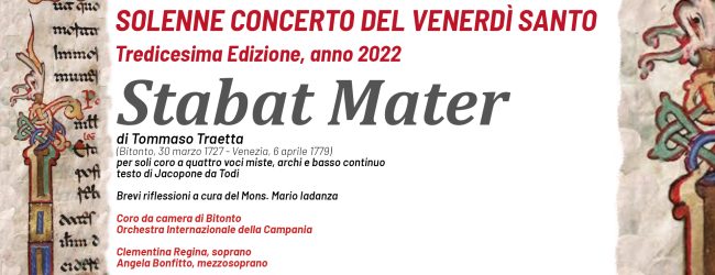 Benevento: Con lo Stabat Mater di Traetta e la direzione artistica di Vanni Miele ritorna il Solenne Concerto del Venerdì Santo