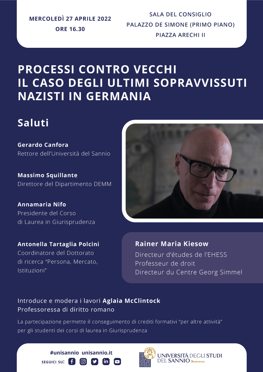 “Processi contro vecchi. Il caso degli ultimi sopravvissuti nazisti in Germania”: incontro all’Unisannio