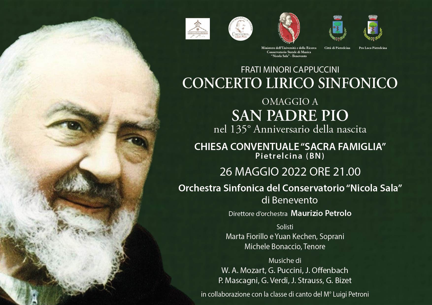 A Pietrelcina gran concerto dell’Orchestra sinfonica del Conservatorio “Nicola Sala” per celebrare il 135° anniversario della nascita di Padre Pio