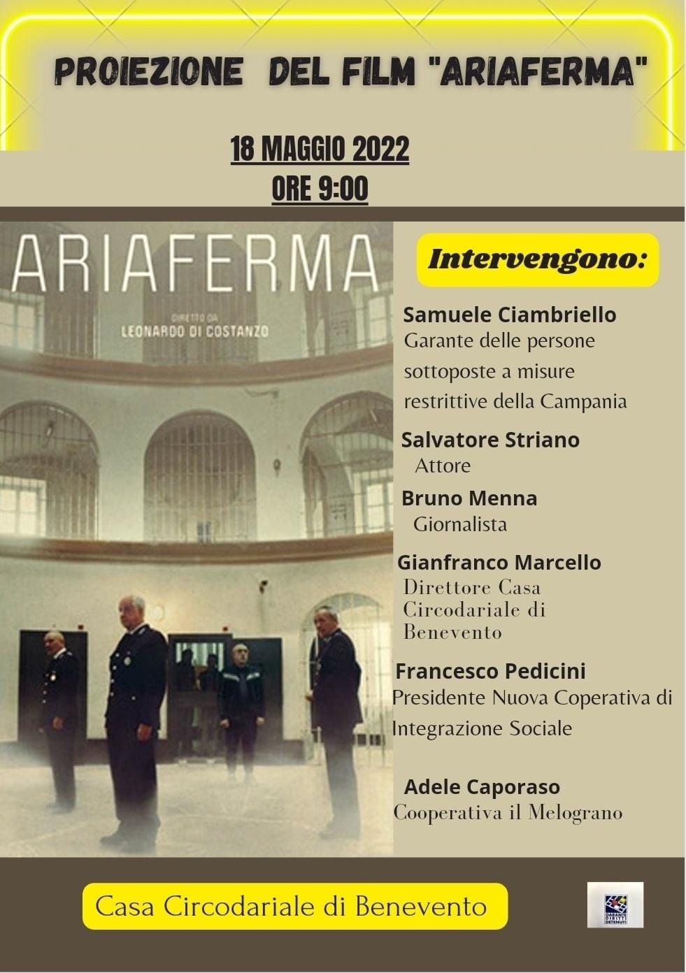 “Ariaferma”, al carcere di Benevento la proiezione del film vincitore di due David di Donatello. A seguire dibattito con l’attore Striano