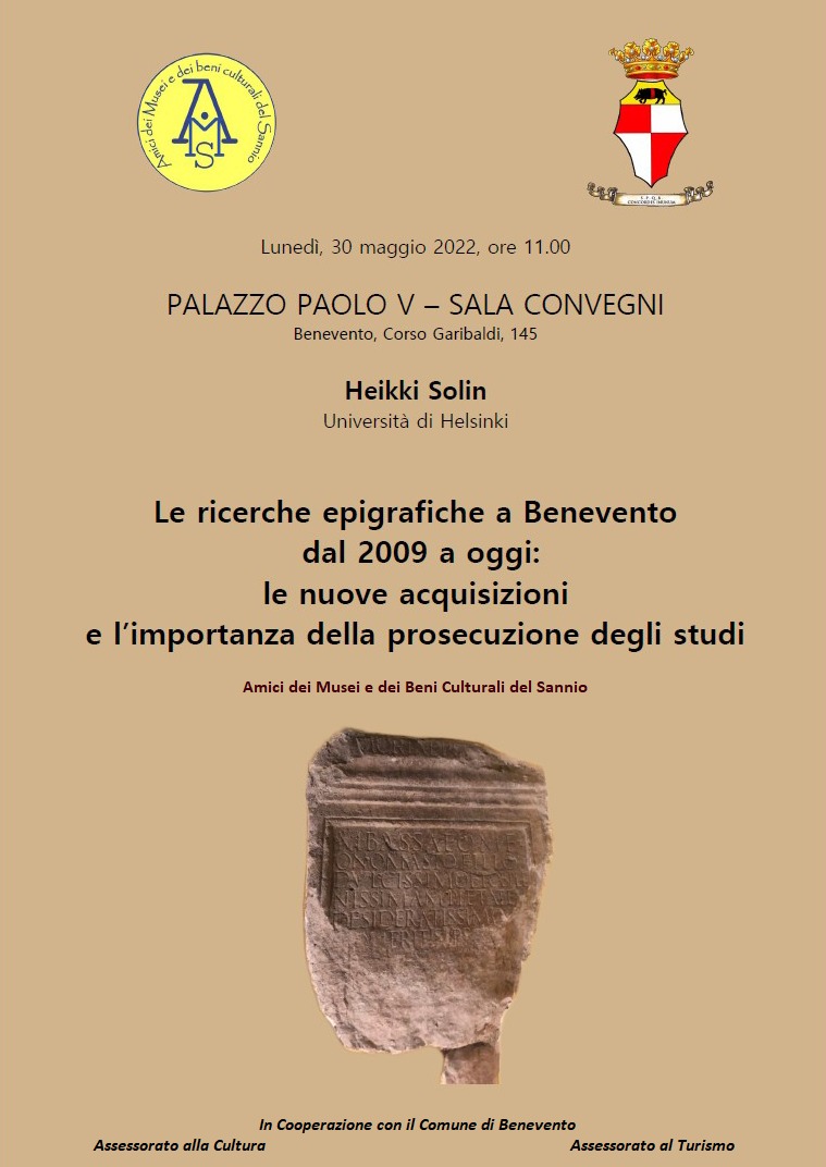 “Le ricerche epigrafiche a Benevento dal 2009”: lunedi convegno a Palazzo Paolo V
