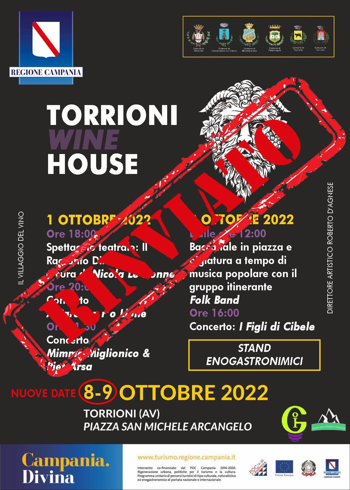 ‘Torrioni Wine House’ rinviato a sabato 8 e domenica 9 Ottobre