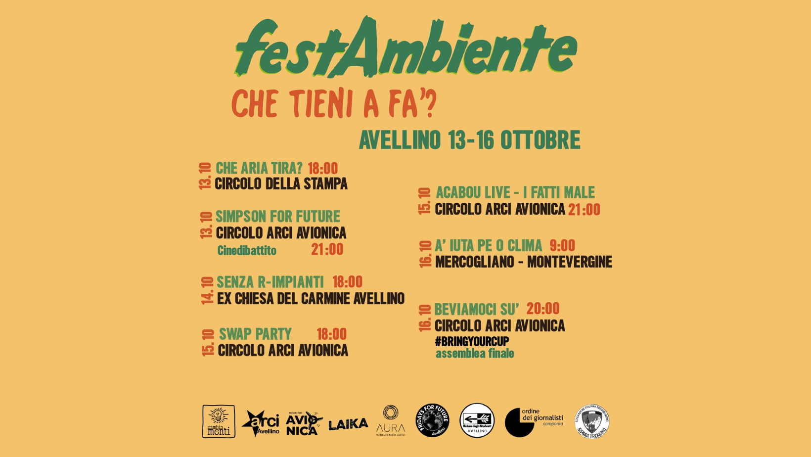 Ad Avellino c’è festAmbiente: “Dal 13 al 16 ottobre che tieni a fà?”