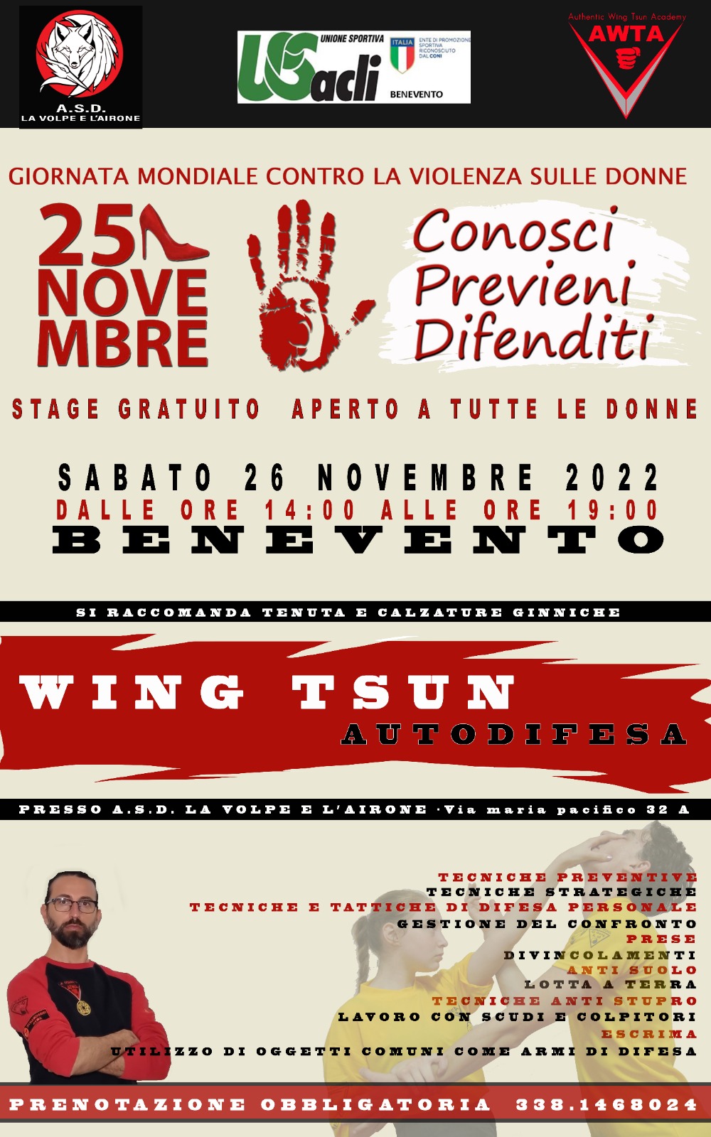 Giornata mondiale contro la violenza sulle donne, UsAcli organizza stage di autodifesa e difesa personale.