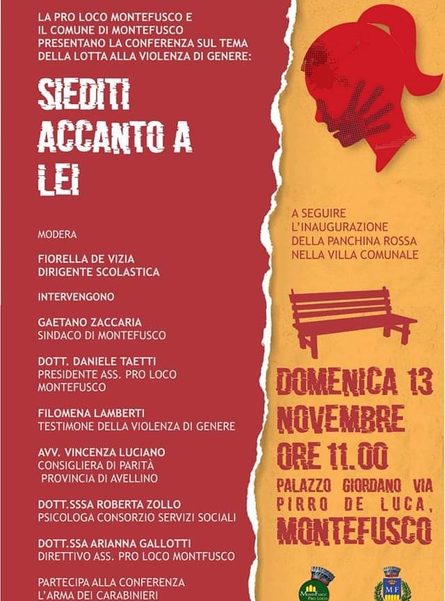 Montefusco: “Siediti accanto a lei”un incontro per riflettere sulla violenza di genere