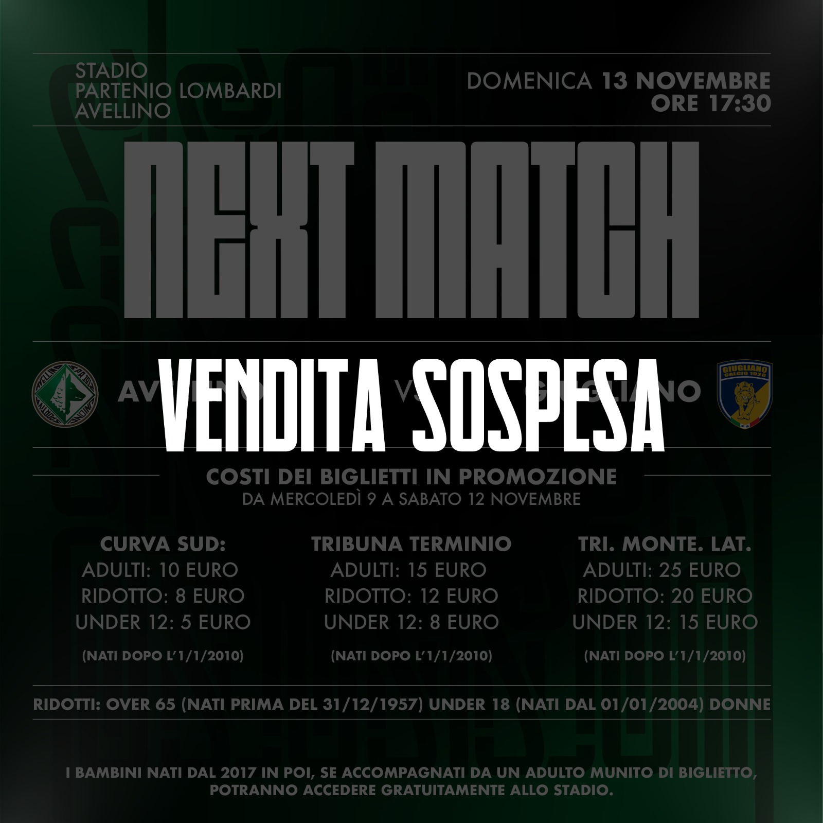 Avellino – Giugliano, sospesa momentaneamente la vendita dei biglietti