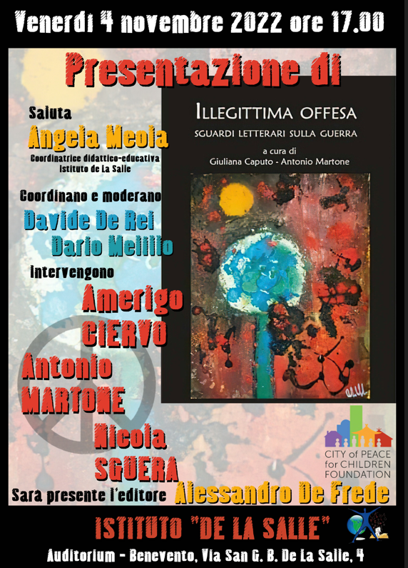 Benevento|Al Collegio De La Salle la presentazione del libro ‘Illegittima offesa. Sguardi letterari sulla guerra’
