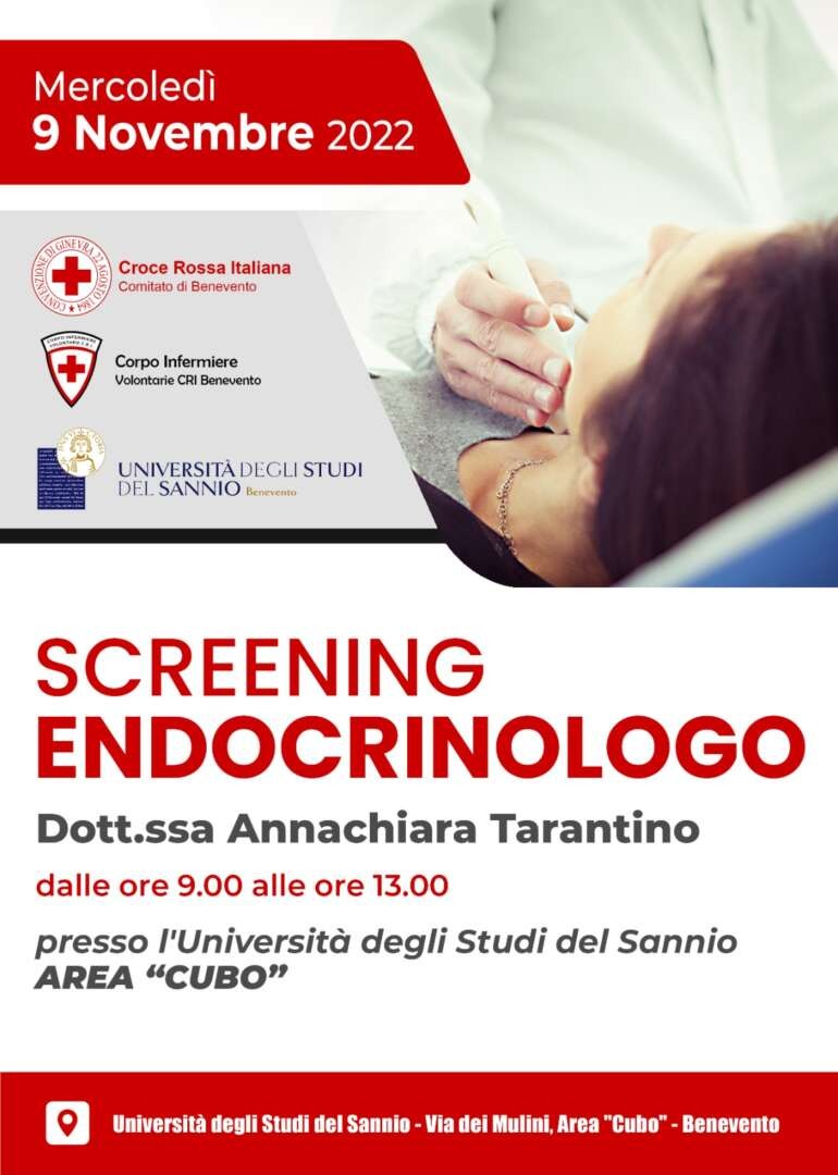 Screening endocrinologo per l’Unisannio: controlli gratuiti il 9 novembre dalle ore 9 alle ore 13