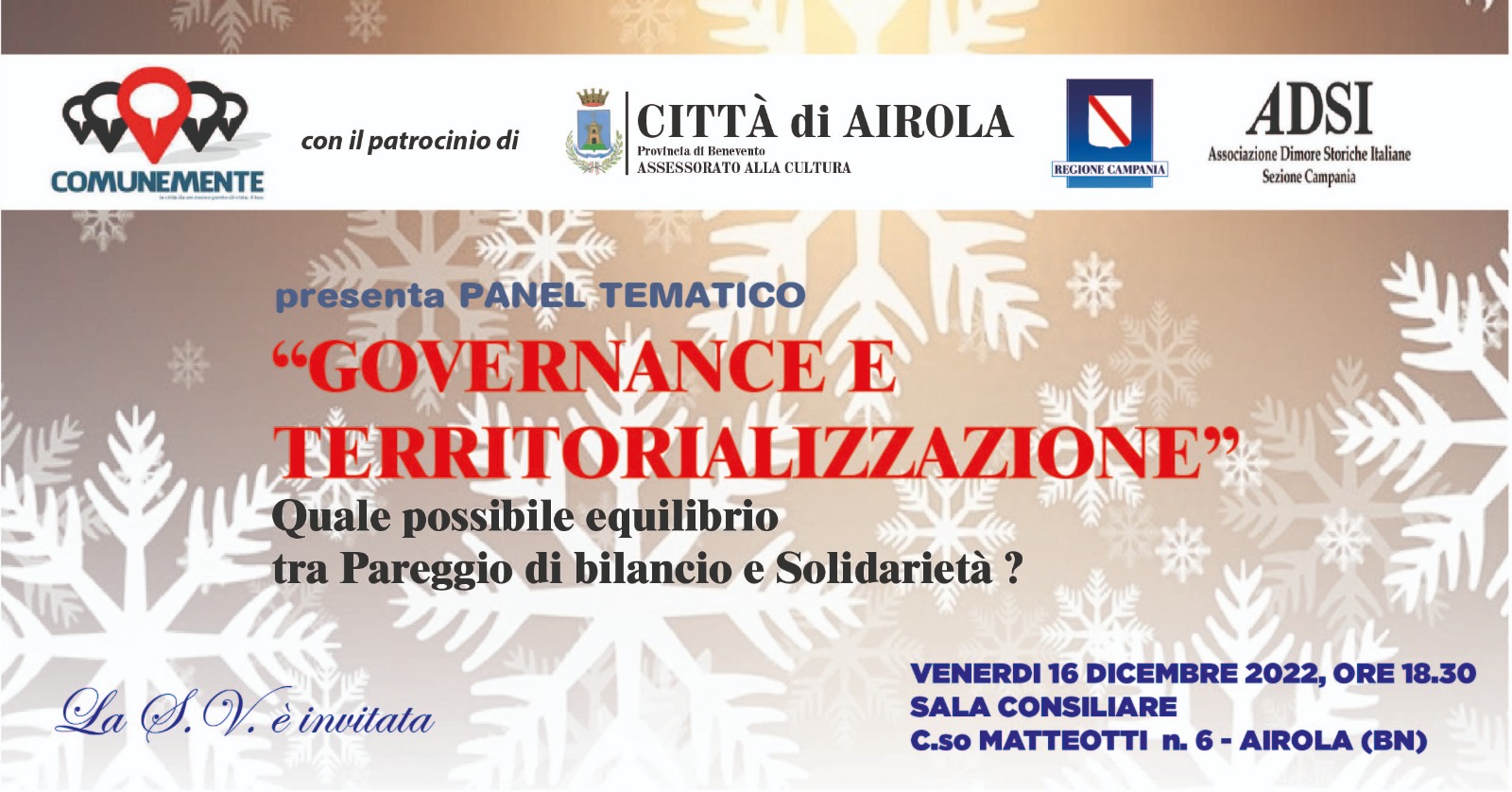 “Governance e territorializzazione”, venerdi ad Airola il convegno dell’associazione “Comunemente”