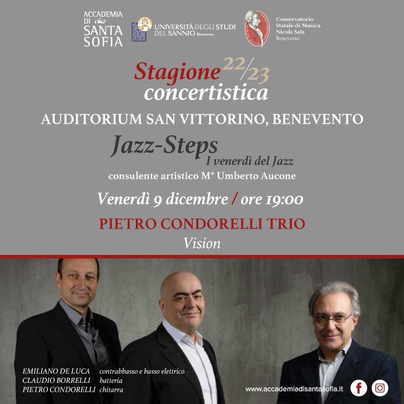 Accademia di Santa Sofia, venerdì jazz di gran classe con il Condorelli Trio