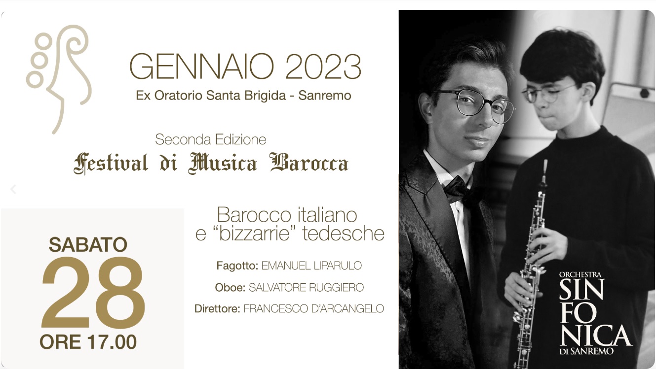 Accademia Progetto Muisca, l’oboista Ruggiero solista nell’Orchestra Sinfonica di Sanremo per il Festival della Musica Barocca