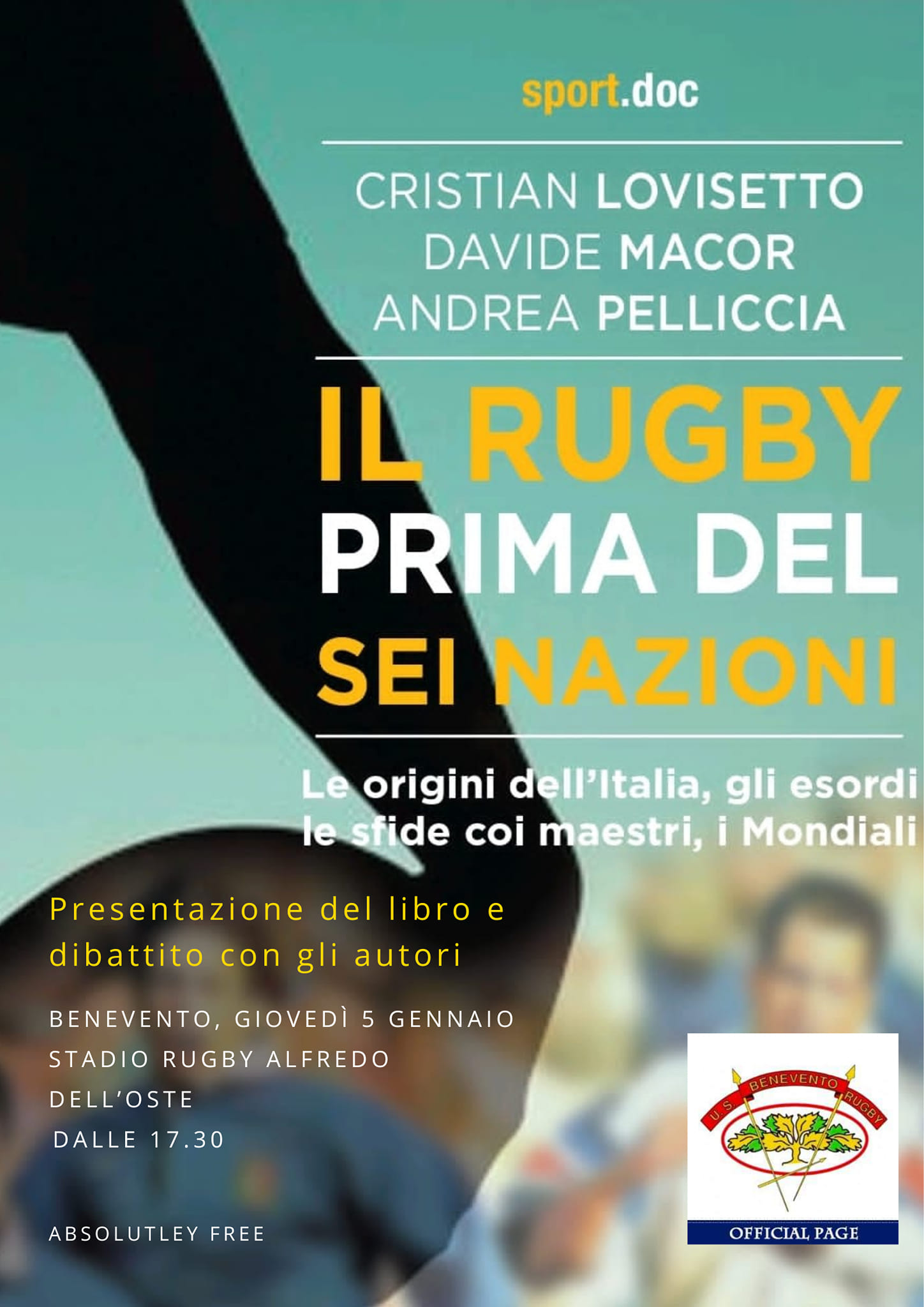 “Il rugby prima del Sei Nazioni”, giovedi la presentazione del libro a Benevento