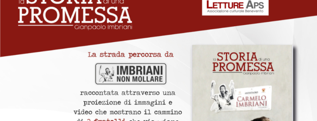 “La storia di una promessa”, venerdi all’auditorium “Spina Verde” il racconto di Gianpolo Imbriani