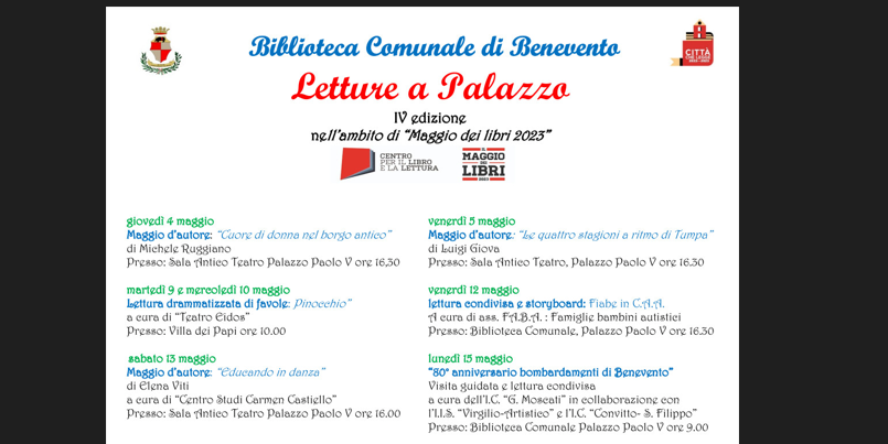Domani al via la IV edizione della rassegna letteraria “Letture a Palazzo”