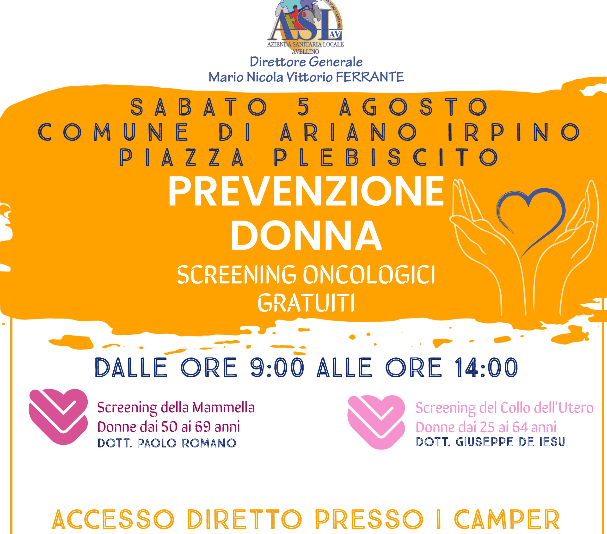 Screening oncologici, i camper dell’Asl sabato ad Ariano Irpino