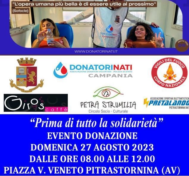 DonatoriNati fa tappa a Pietrastornina: domani doppio appuntamento