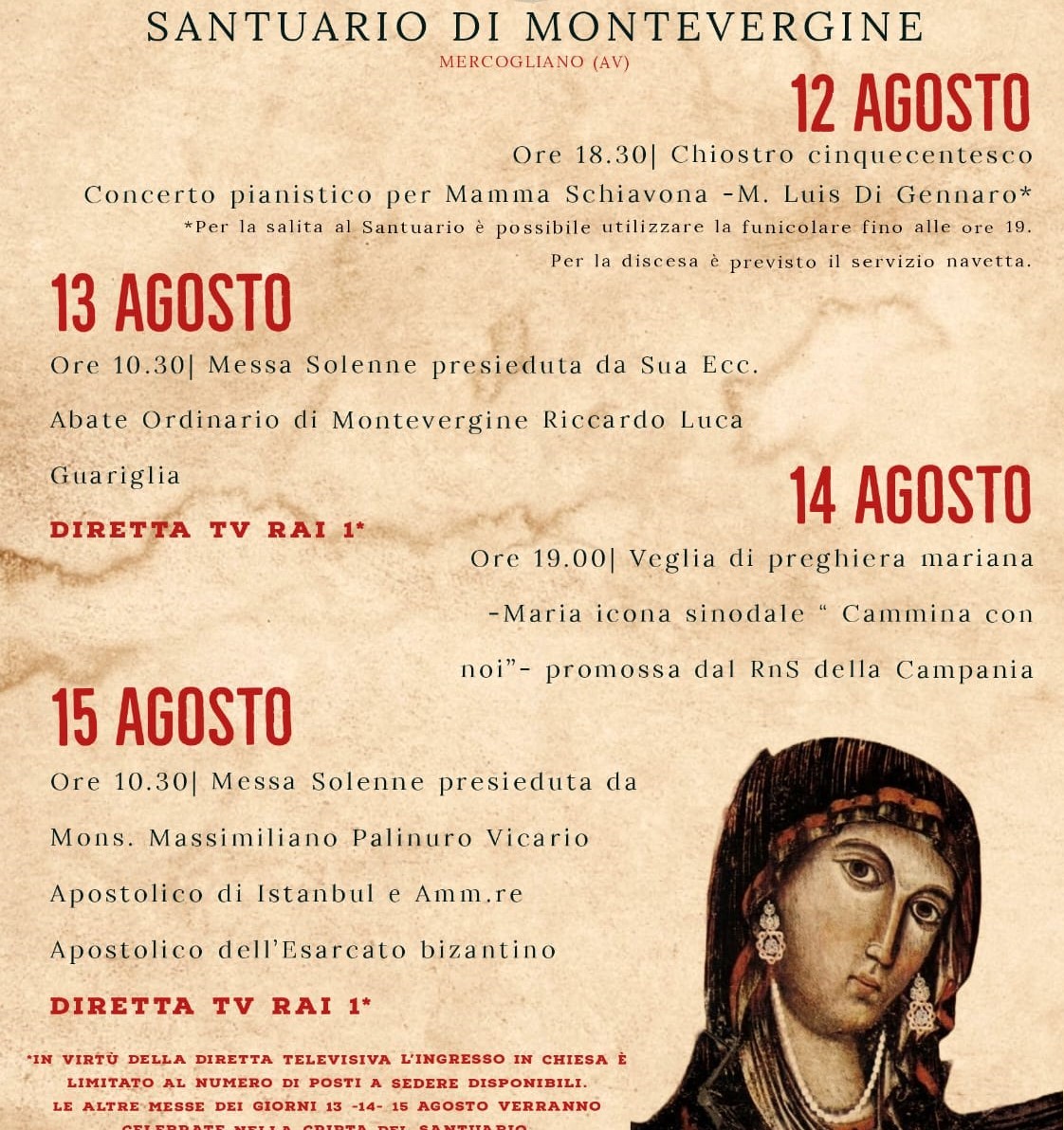 Al Santuario di Montevergine i riti religiosi di Ferragosto in diretta su Rai 1