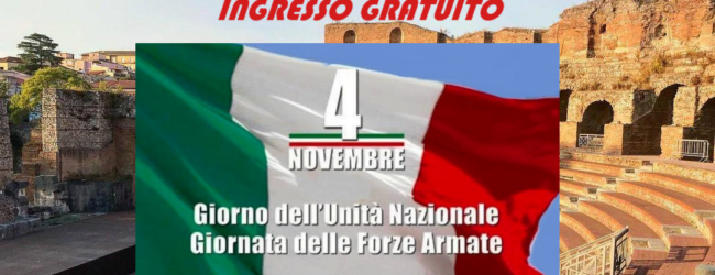 Giornata dell’Unità Nazionale e delle Forze Armate e Domenica al museo, apertura ‘gratuita’ del Teatro Romano il 4 e 5 Novembre