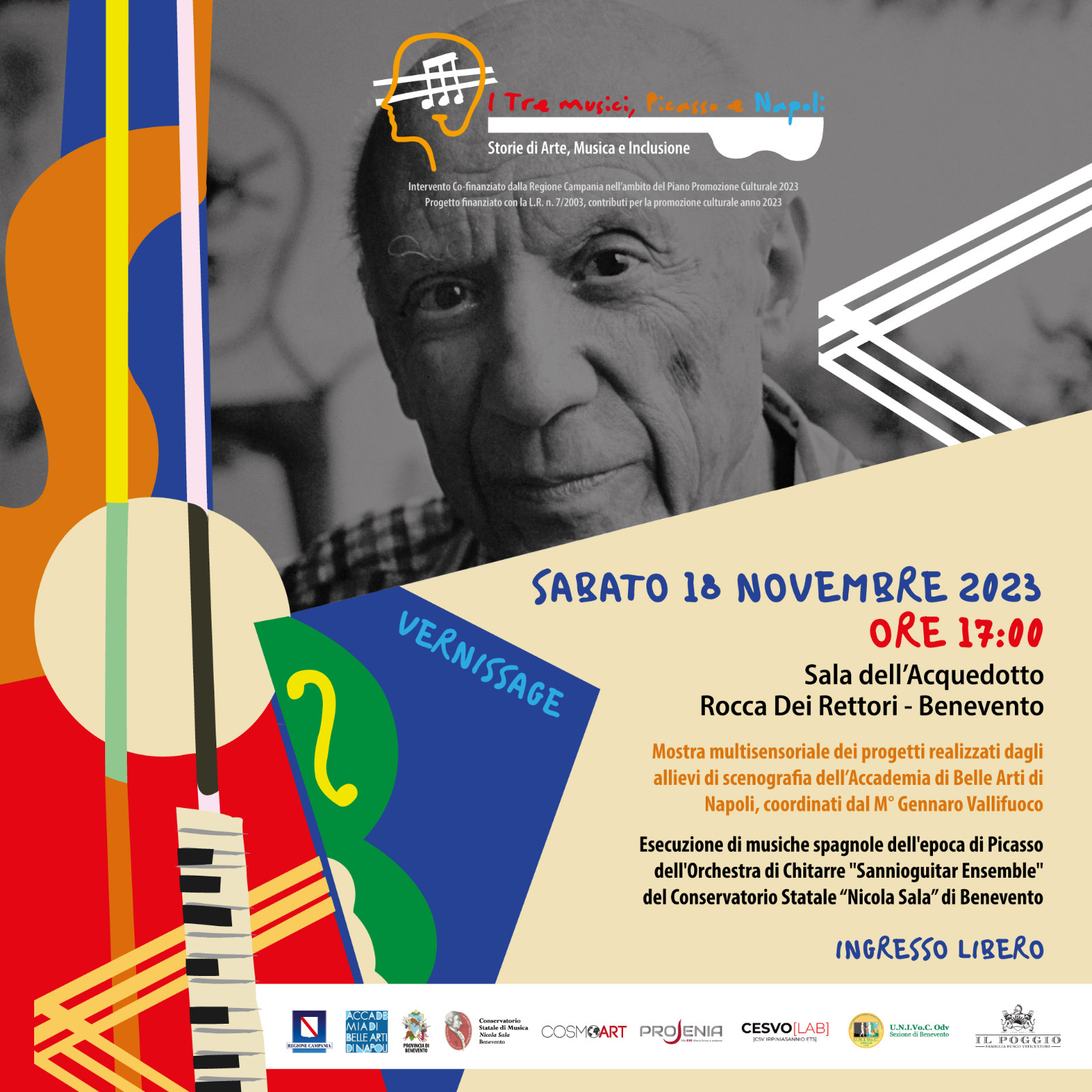 Inaugura il 18 novembre alla Rocca dei Rettori di Benevento “I tre Musici, Picasso e Napoli.