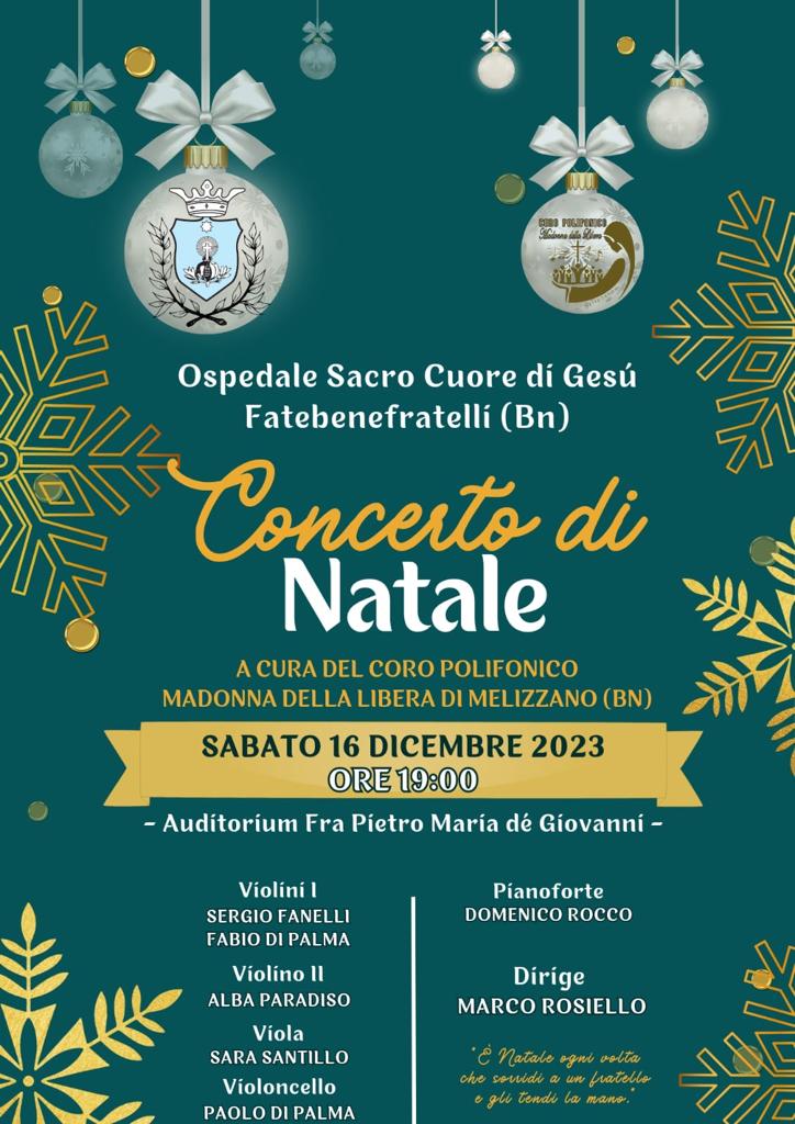 Domani all’Ospedale Fatebenefratelli di Benevento il “Concerto di Natale”