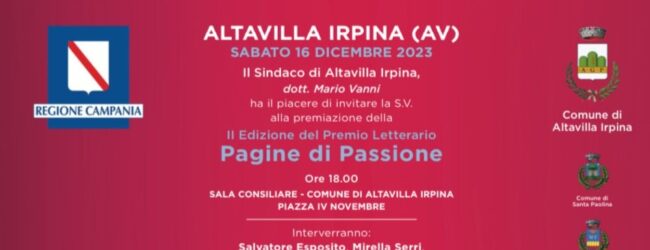 Ad Altavilla Irpina la II edizione del Premio Letterario “Pagine di Passione”. Un omaggio a Giovanni Verga e l’annuncio dei vincitori 2023