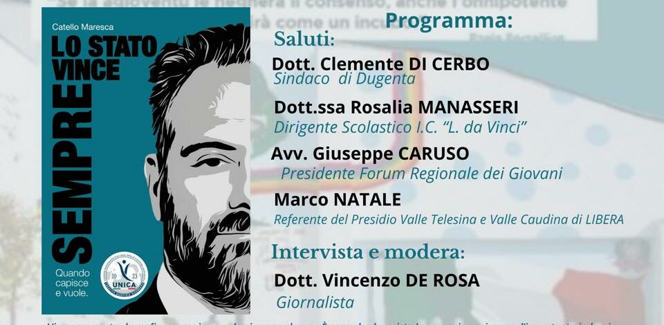 Al Comune di Dugenta la presentazione del libro “Lo Stato vince sempre” di Catello Maresca. Appuntamento l’8 marzo