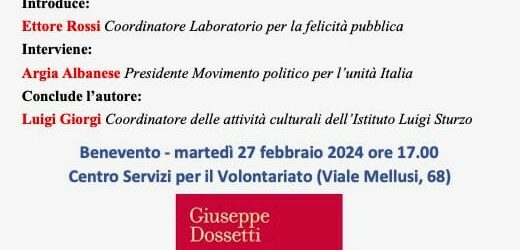 Laboratorio per la felicità pubblica: martedi 27 febbraio si presenta il libro di Luigi Giorgi
