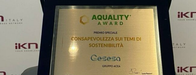 Aquality Award 2024, a GESESA il premio speciale per la Consapevolezza sui temi di Sostenibilità