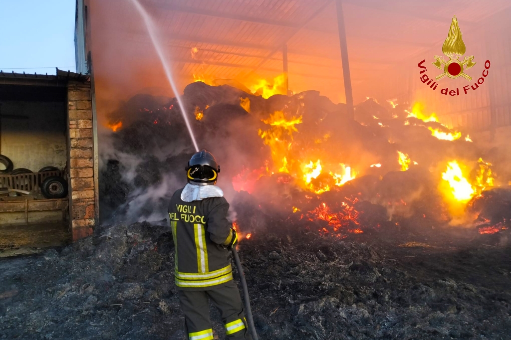 Incendio a Bisaccia: Vigili del Fuoco al lavoro per domare le fiamme in due capannoni agricoli