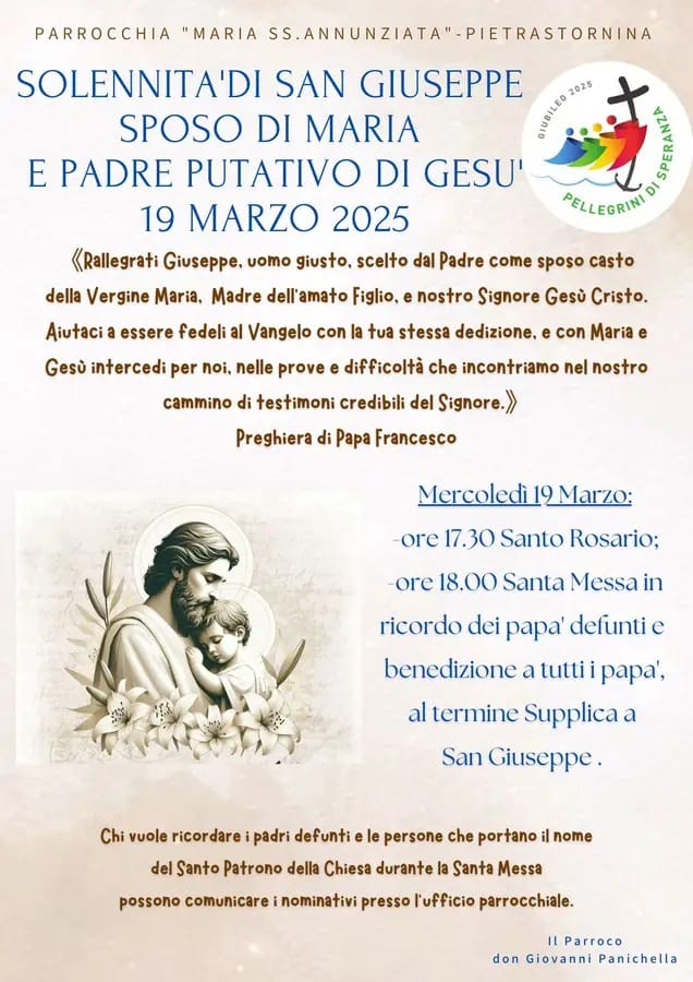 La Parrocchia Maria Santissima Annunziata di Pietrastornina celebra la Solennità di San Giuseppe