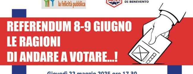 Referendum 8 e 9 giugno, domani a Benevento incontro con il presidente nazionale Acli Emiliano Manfredonia