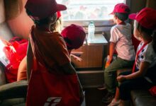Bambini delle case famiglia in viaggio per visitare il Museo Nazionale Ferroviario