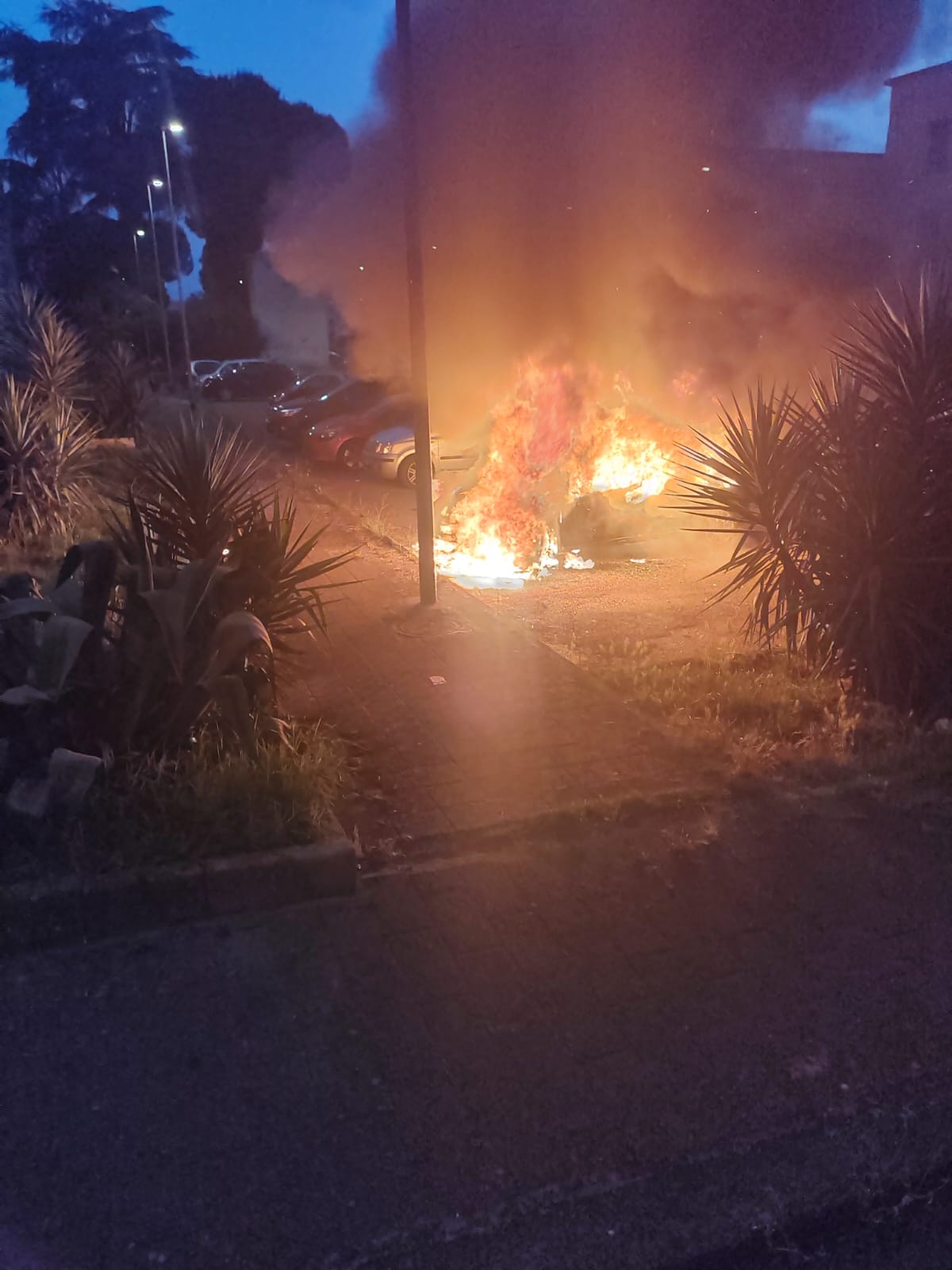 Incendio di una vettura in via Bologna, intervento dei vigili del Fuoco